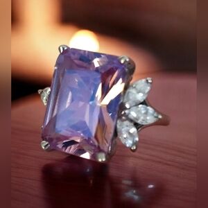 Sterling Silver Purple Cubic Zirconia Statement Ring – Size 6